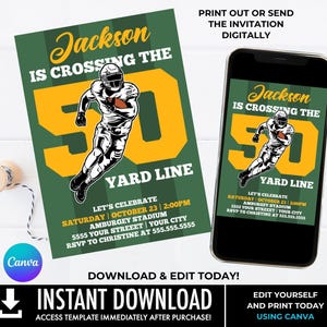 50th Football Party Invitation - Crossing the 50 Yard Line,50th Birthday,Tailgate Invite | Self-Edit with CANVA - INSTANT DOWNLOAD Printable