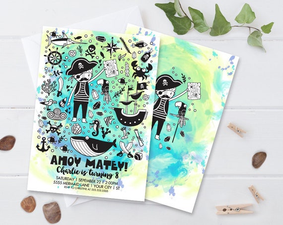 Pirate Birthday Invitation - Sibling Invitation, Pirate, Under the Sea Party | DIY Editable Text INSTANT DOWNLOAD Printable Template Il_570xn