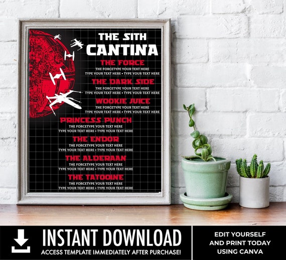 Star Fighter Cantina Drink Menu, Jedi Star Interstellar Wars Birthday Party Decoration, Tie-Fighter Red | Edit with CANVA–Instant Download