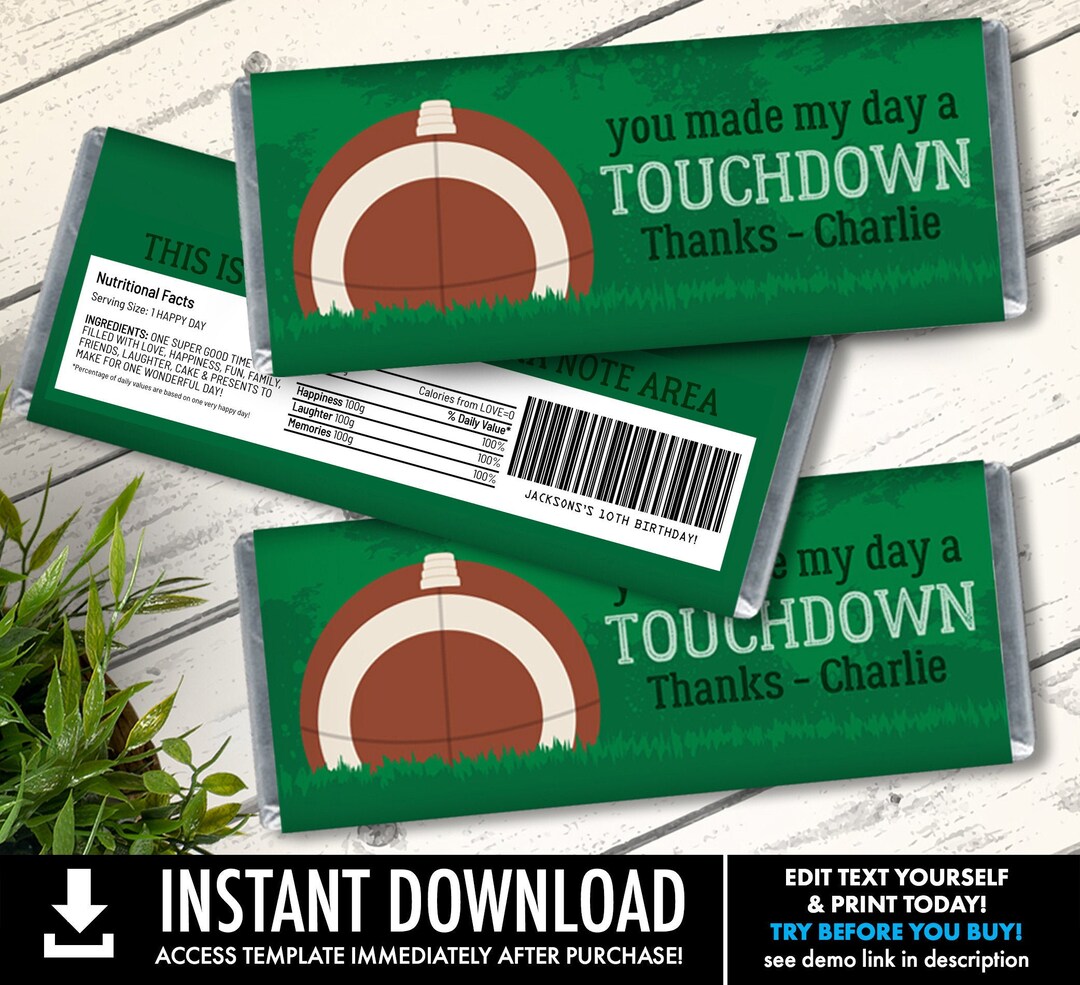 Football Candy Bar Label/wrapper - Football Birthday, Tailgate, Bowl ...