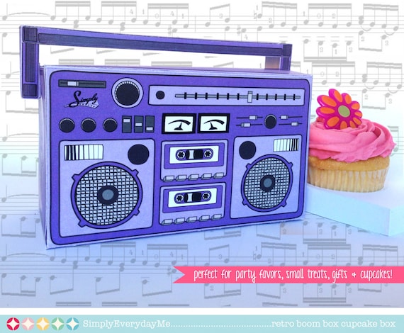 Boom Box - PURPLE, cupcake box, party favor box, 40th Birthday, 30th Birthday | Instant Download DIY Printable PDF Kit Il_570xn