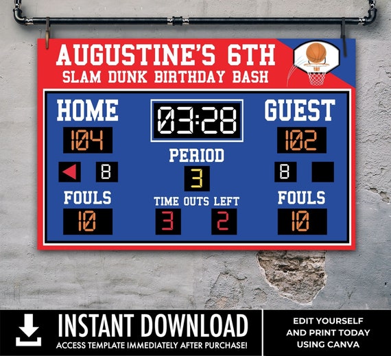 Basketball Scoreboard Printable 48"x36" Poster, Scoreboard Sign, Basketball Birthday | Edit Text using CANVA–INSTANT DOWNLOAD Printable