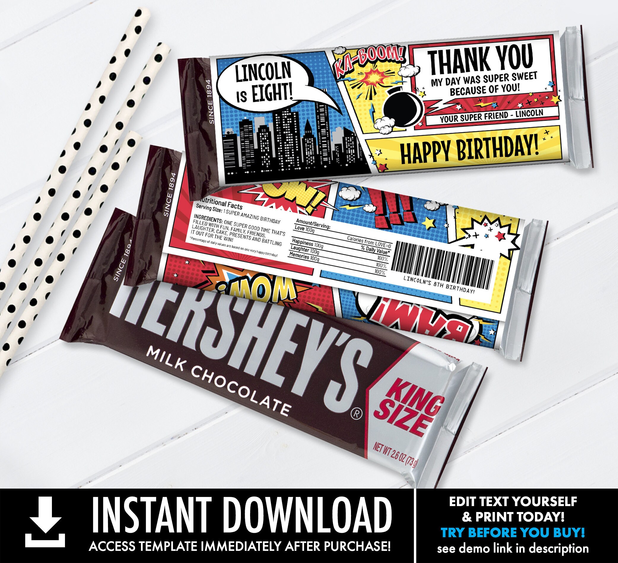 Superhero KING Size Candy Bar Wrappers Superhero - Etsy