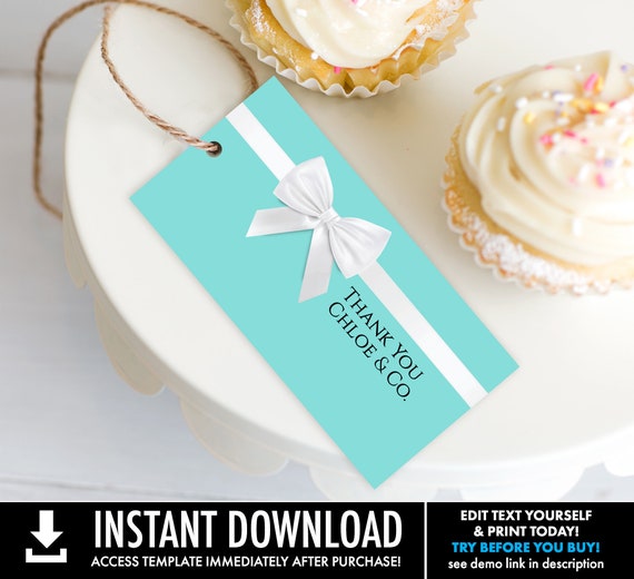 Turquoise Party Favor Tag - Gift Tag, Baby Shower, Bridal Shower, Sweet Sixteen | Self-Edit with CORJL  INSTANT DOWNLOAD Printable