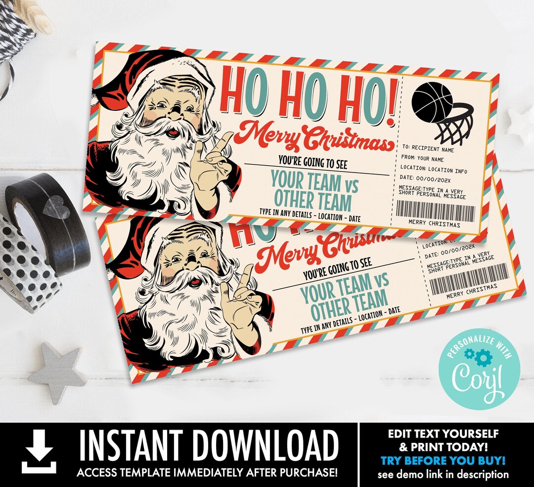 Christmas Basketball Ticket Gift Certificate, Basketball Game Ticket ...