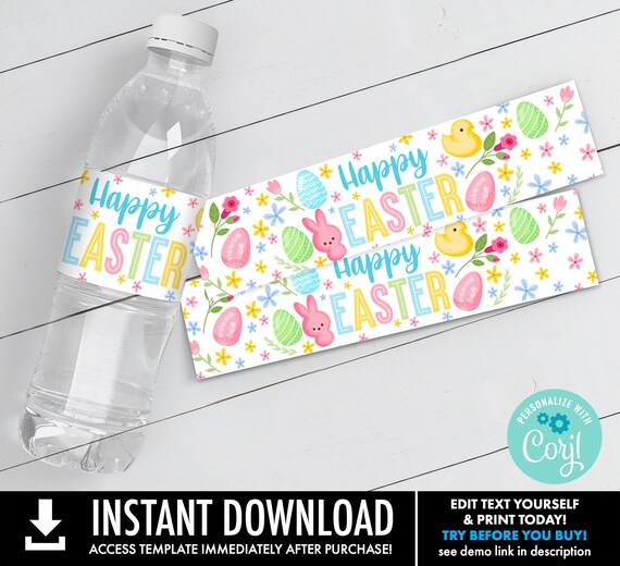Easter Water Bottle Label - Water Bottle Wrap-Treats For My Peeps, Spring Label| Self-Edit with CORJL - INSTANT DOWNLOAD Printable Template Il_570xn