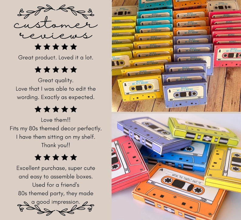 Cassette Tape Box 7 EDITABLE boxes, gift card holder, party favor boxes Personalize Text using CANVAInstant Download Printable Template image 3