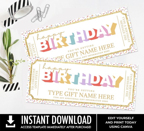 Happy Birthday Gift Certificate, Birthday Custom Gift Voucher Template, Unisex Printable Gift Coupon, for daughter| Edit with CANVA Download