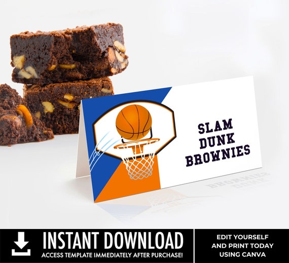 Basketball Food Labels - Basketball Birthday Party, Table Tent, Place Card | Edit using CANVA - INSTANT DOWNLOAD Printable