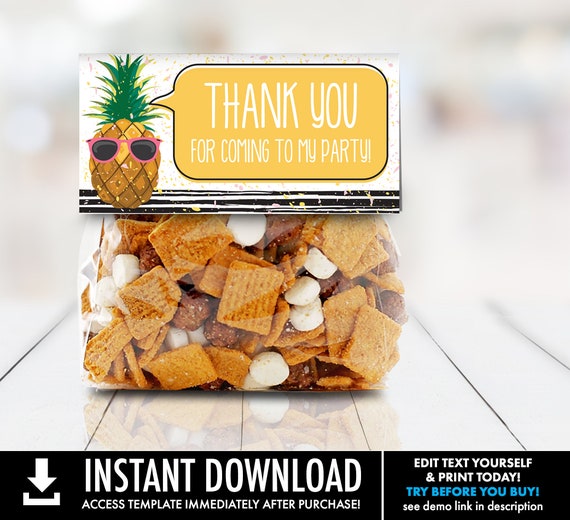 Pineapple 4" Treat Bag Topper - Party Like a Pineapple, Hawaiian, Luau, Birthday | Self-Editable Text DIY INSTANT DOWNLOAD Printable Il_570xn