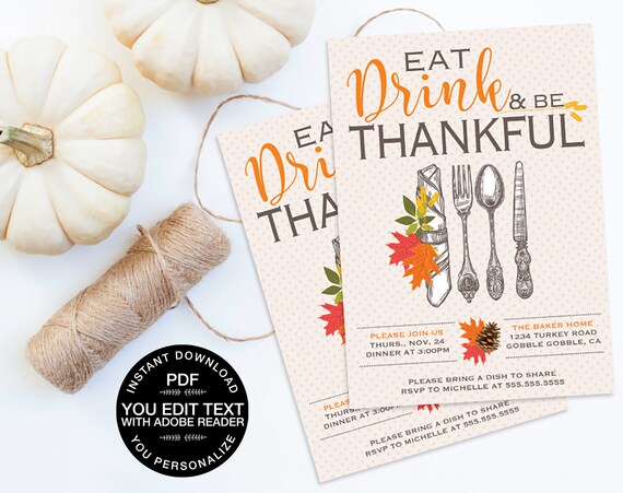 Thanksgiving Party Invitation - Thanksgiving Dinner Invite, Includes Address Label, Editable Text | INSTANT Download Printable PDFs Il_570xn