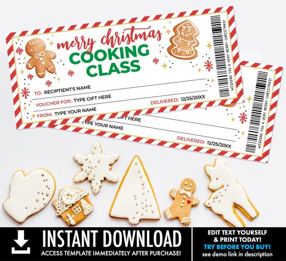 Cooking Class Gift Coupon, Printable Gift Voucher Template, Last Minute Gift, family, friend, teacher | Edit using CORJL-INSTANT Download