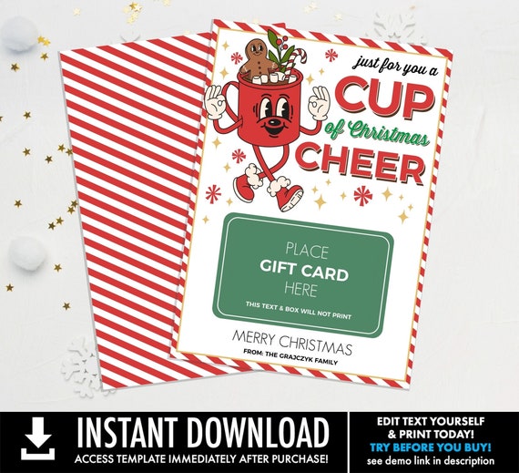 Retro Hot Cocoa Gift Card Holder, Last Minute Holiday Gift for Teacher, Client, Staff, Thank You, Friend | Edit using CORJL-INSTANT DOWNLOAD