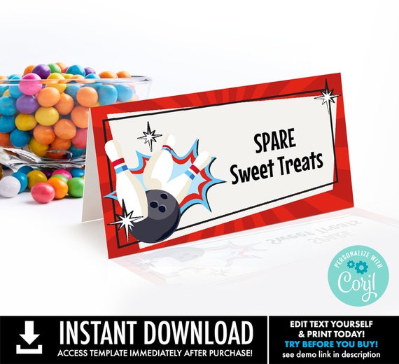 Bowling Party Food Label Bowling Bash, Bowling Birthday, Table Tents