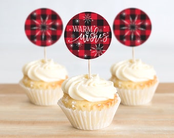 Cupcake Toppers - Flannel & Frost, Warm Wishes,Hot Chocolate,Hot Cocoa,Pancakes Pajamas,Buffalo Plaid | Pre-Typed INSTANT DOWNLOAD Printable