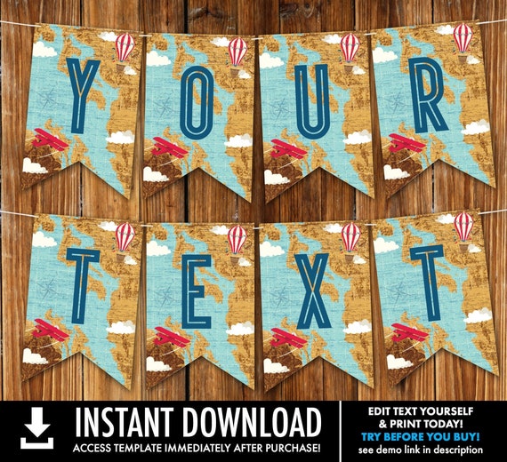 Aviator, Airplane Banner - Aviator Birthday, Airplane Party | Self-Edit with CORJL - INSTANT DOWNLOAD Printable Il_570xn