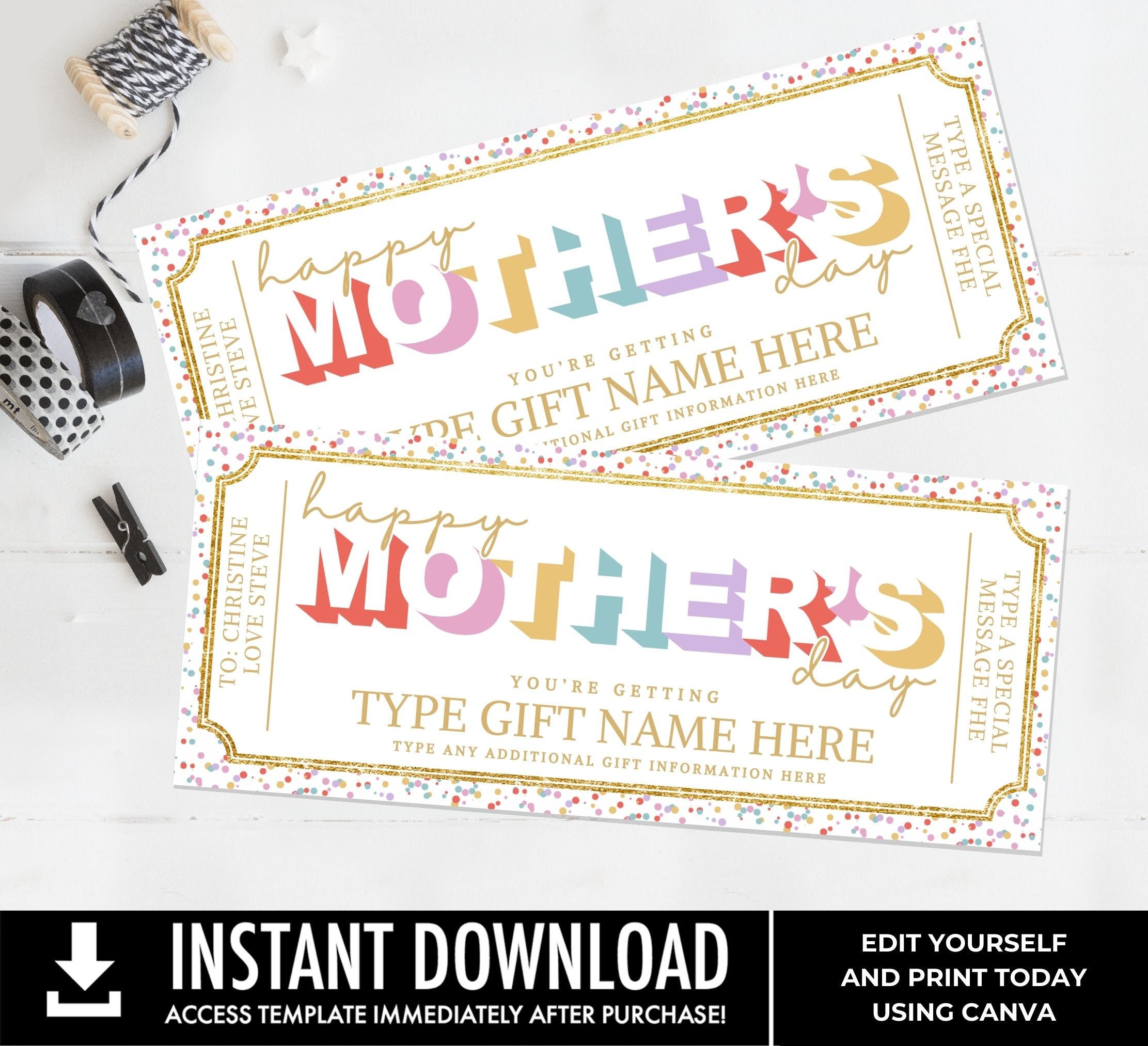 Mother's Day Editable Golden Ticket Template, Any Type Gift Certificate ...