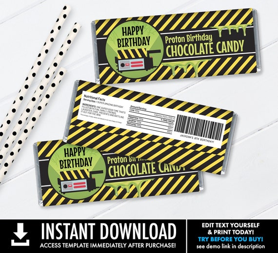 Ghost Trap Party Candy Bar Wrappers - Chocolate Labels, ghost-movie inspired Birthday | Self-Edit with CORJL - INSTANT Download Printable