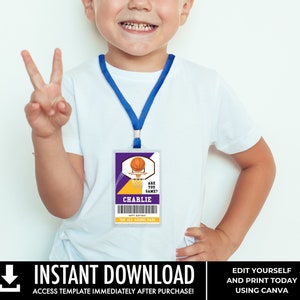 Insignias de Basketball All Star, Cumpleaños de baloncesto, Plantilla de cordón de pase VIP de baloncesto / Personalizar usando CANVA - Descarga INSTANTE Imprimible imagen 4
