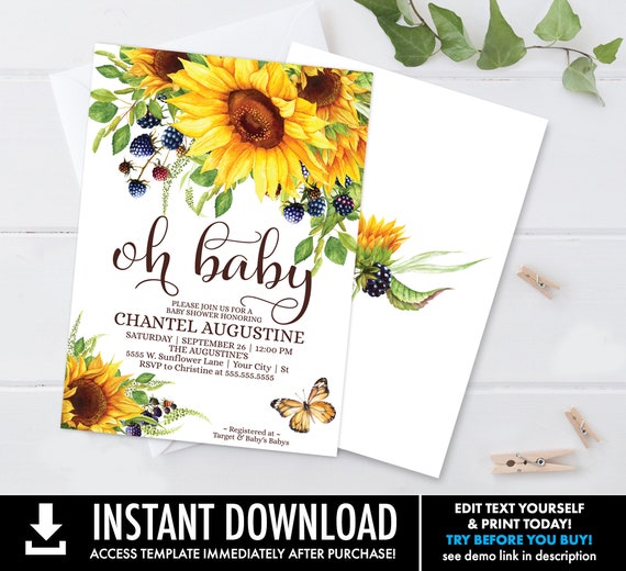 Matching Sunflower Baby Shower Invitation Instant Download Set of 6 Printable Baby Shower Games INSTANT DOWNLOAD