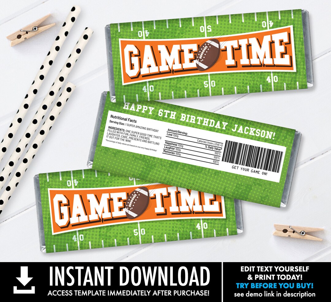 Football Candy Bar Label/wrapper - Football Birthday, Tailgate, Bowl ...