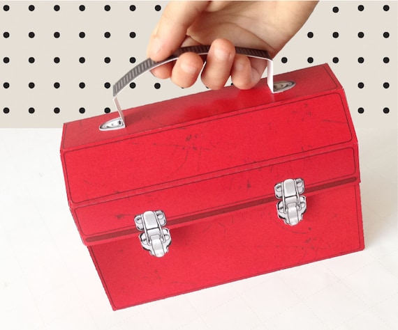 Red Construction Tool Box - Great for birthday party favor box, gift box or cupcake box - INSTANT download DIY printable PDF Kit