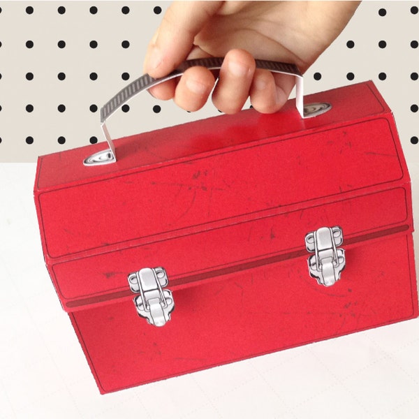 Red Construction Tool Box - Great for birthday party favor box, gift box or cupcake box - INSTANT download DIY printable PDF Kit