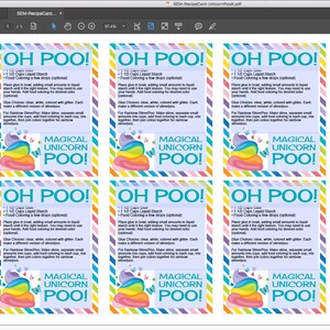 Unicorn Poo Set Poo 2.5 Jar Labels, 8.5x10 Sign, Editable Poo Recipe ...