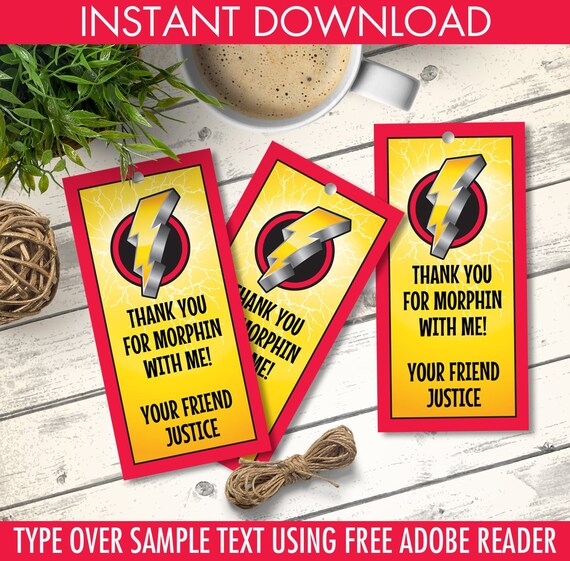 Power Ranger Favor Tags - Power Ranger Party, Thank You Tag, Party Gift Tag | Editable Text - DIY Instant Download PDF Printable Il_570xn