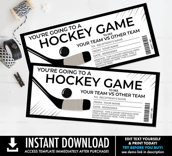 Hockey Ticket Voucher Gift - Surprise Game Ticket, Gift Voucher, Surprise Gift | You Personalize with CORJL - INSTANT DOWNLOAD Printable