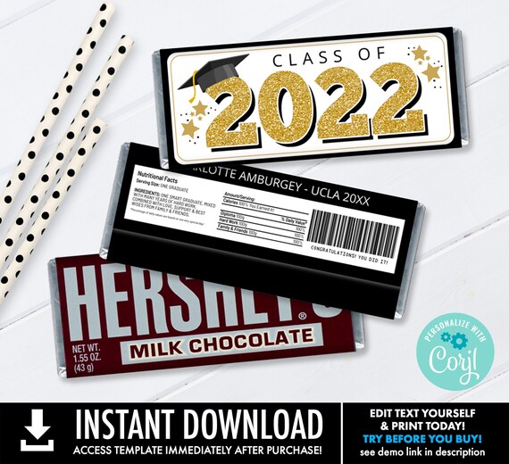 Graduation Candy Bar Label/Wrapper - Graduation Cap Candy Wrap, Party ...