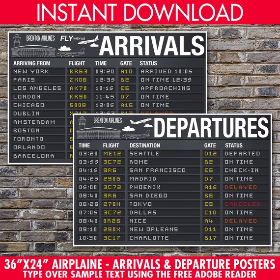 Airplane Party Posters - 24"X36" Arrival & Departure Signs, Airport Terminal Signs | Editable Instant Download PDF Printable SEM102_4 Il_570xn