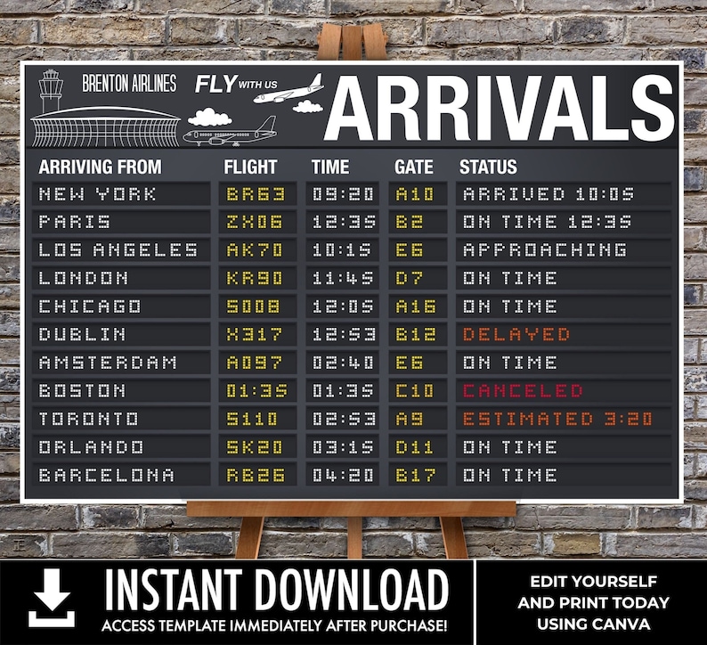 Airplane Party 36"x24" Poster - Arrival Signs, Airport Terminal Sign ...