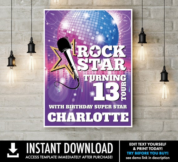 Rockstar Party 18x24 Sign/Poster Printable - Rock 'n Roll, BirthdayParty Sign, Music | Self-Edit with CORJL - INSTANT DOWNLOAD Printable