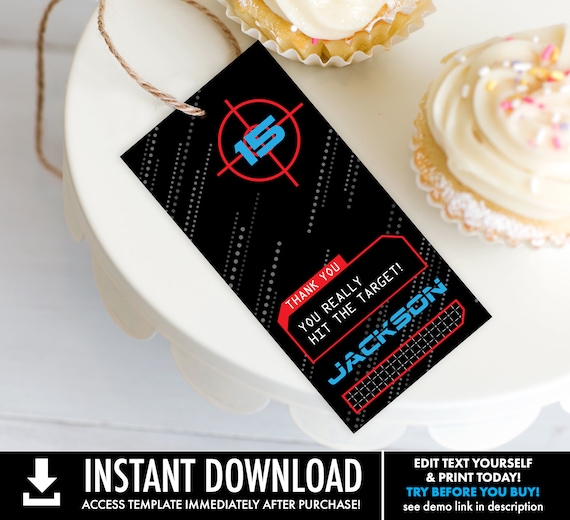 Laser Tag Favor Tag - Gift Tag, Party Gift Tag, Laser Tag Birthday | Self-Edit with CORJL - INSTANT DOWNLOAD Printable Il_570xn