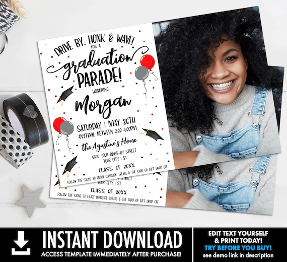 Drive By Graduation Photo Invitation-Drive By Parade,Quarantine,Social Distancing | Self-Edit with CORJL - INSTANT DOWNLOAD Printable Il_570xn