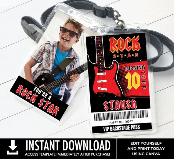 Rockstar VIP Photo Badges, Party like a Rockstar, Rock n Roll, Backstage Pass | Edit with CANVA - INSTANT Download Printable Template