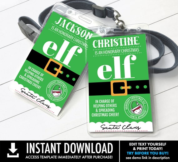 Christmas Elf Badge - Honorary Elf badge, Elf Surveillance, Santa's Helper | You Personalize with CORJL - INSTANT Download Printable