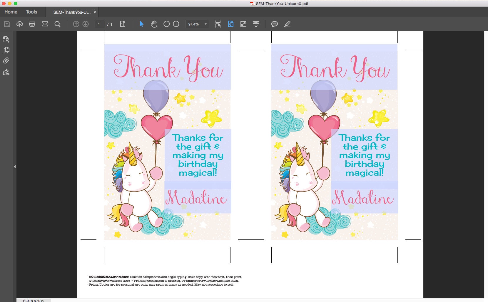 unicorn party thank you card unicorn thank you first etsy
