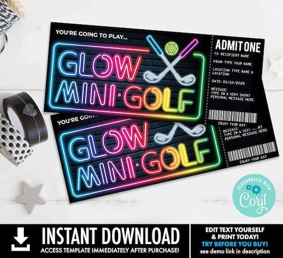 Mini Golf Gift Certificate, Miniature Golf Surprise Gift Voucher | Self-Edit with CORJL - INSTANT DOWNLOAD Printable Template