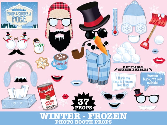 Winter Frozen Photo Booth Props - Frozen Party, Christmas Party, Hot Chocolate- Instant Download PDF with 37 DIY Printable Props Il_570xn