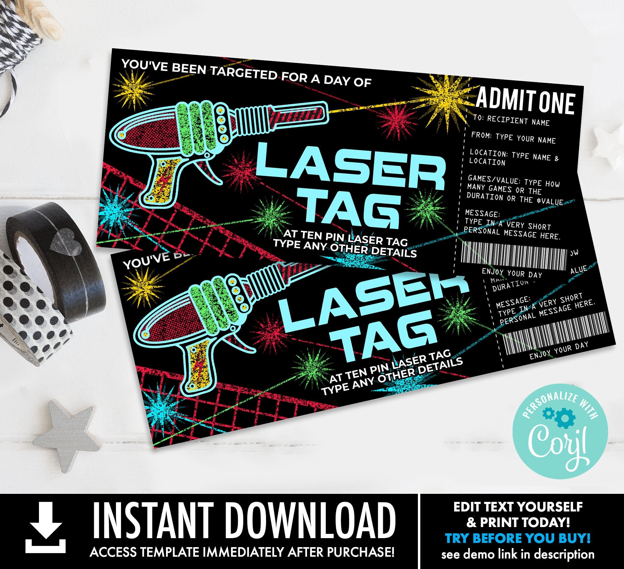 Laser Tag Gift Certificate, Laser Tag Surprise Gift Voucher.