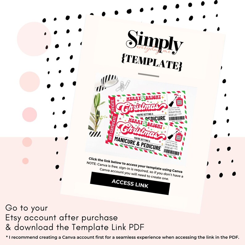 May include: A printable Christmas gift certificate template for a manicure and pedicure. The template features a red and green design with the text "Merry Bright Christmas You're Getting a Manicure & Pedicure".