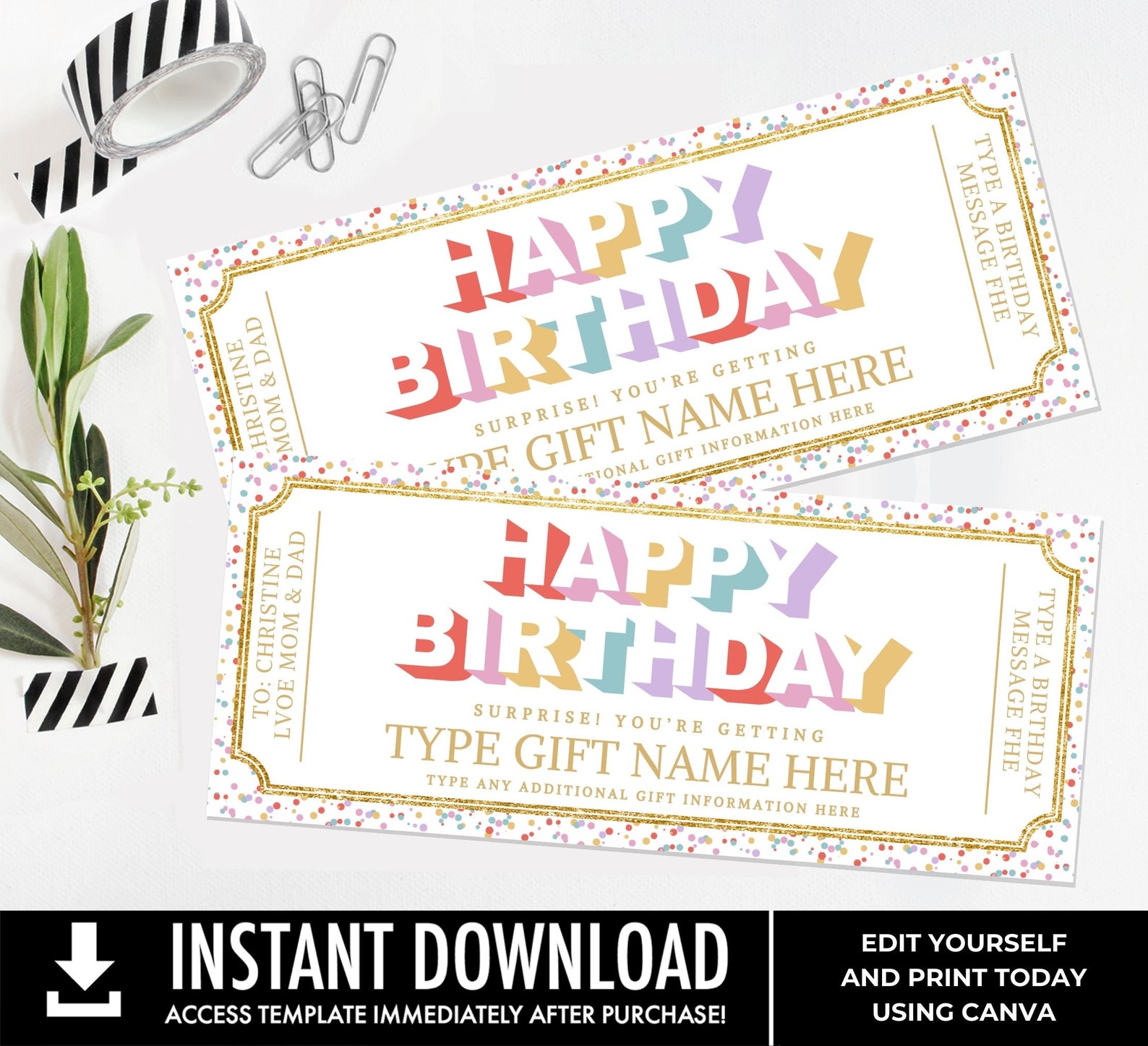 Happy Birthday Gift Certificate, Birthday Custom Gift Voucher Template ...