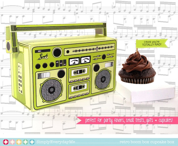 Boom Box Favor Box - Cupcake Box, 40th Birthday, 30th Birthday, 80's Party, 90's Party  | Access Template Using CORJL - INSTANT DOWNLOAD