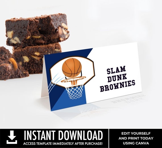 Basketball Food Labels - Basketball Birthday Party, Table Tent, Place Card | You Personalize using CANVA - INSTANT DOWNLOAD Printable