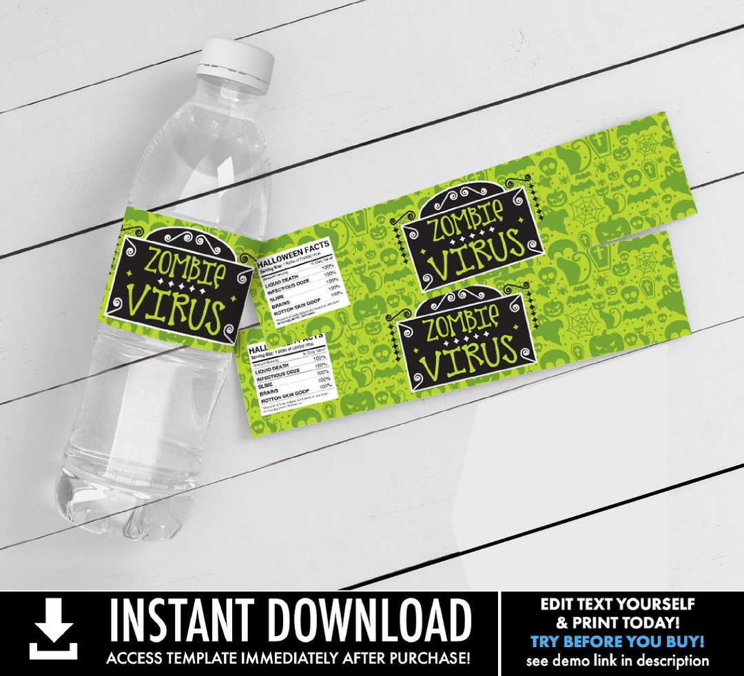 Zombie Virus Water Bottle Labels/wrap Infectious Water - Etsy