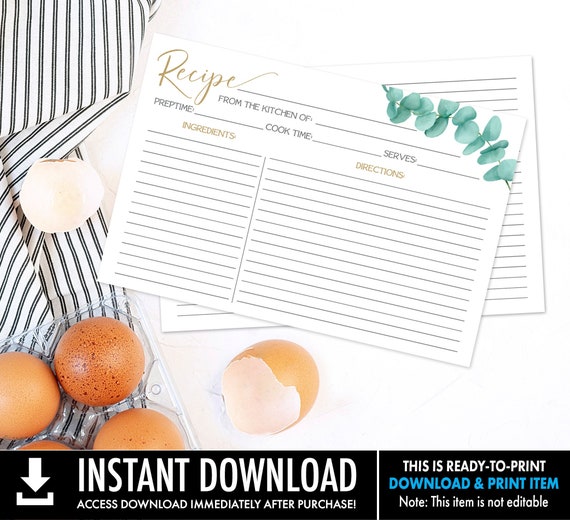 Eucalyptus Recipe Card 6x4 Recipe Card Bridal Etsy