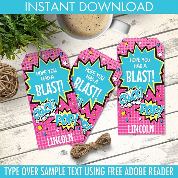 Supergirl/Superhero PINK Favor Tag - Super-girl Party Gift Tag,Self-Editing | D.I.Y. Editable Text INSTANT DOWNLOAD Printable Il_570xn