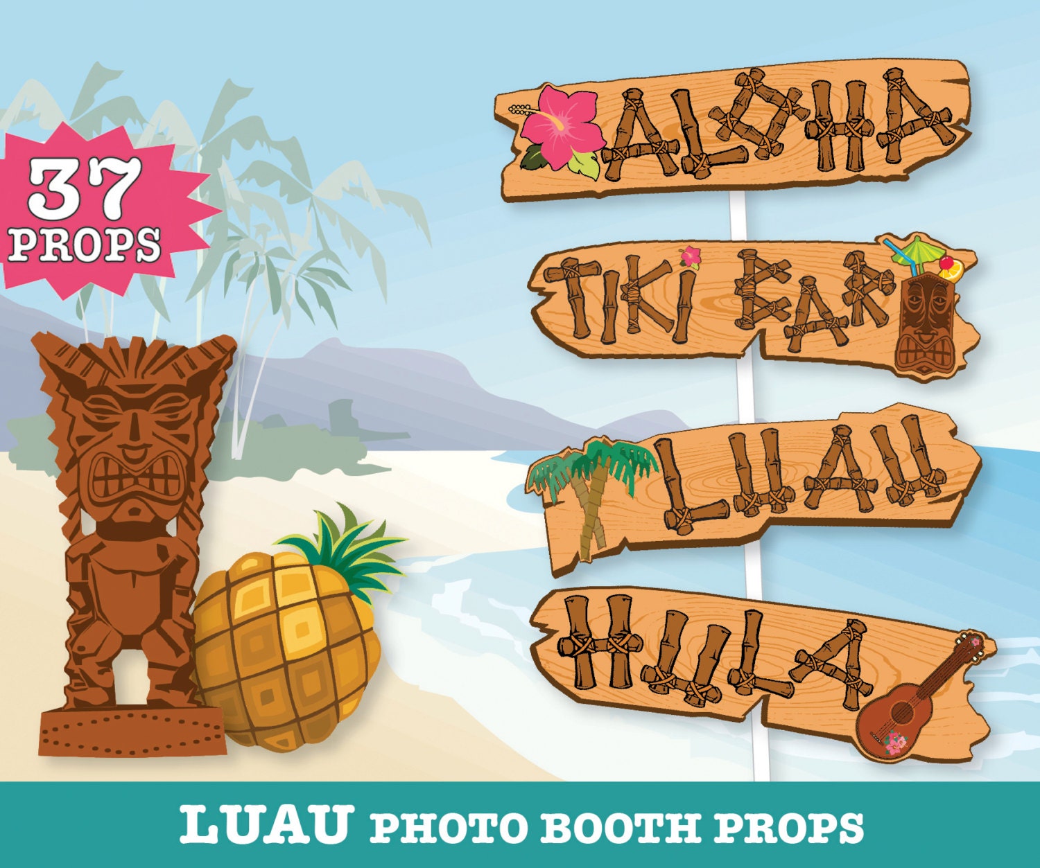  Moon Boat 2 in 1 Luau Photo Booth Props Frame Party Supplies:  Hawaiian Tropical Tiki Birthday Baby Shower Bridal Shower Wedding  Decorations (Assembly Needed) : Home & Kitchen